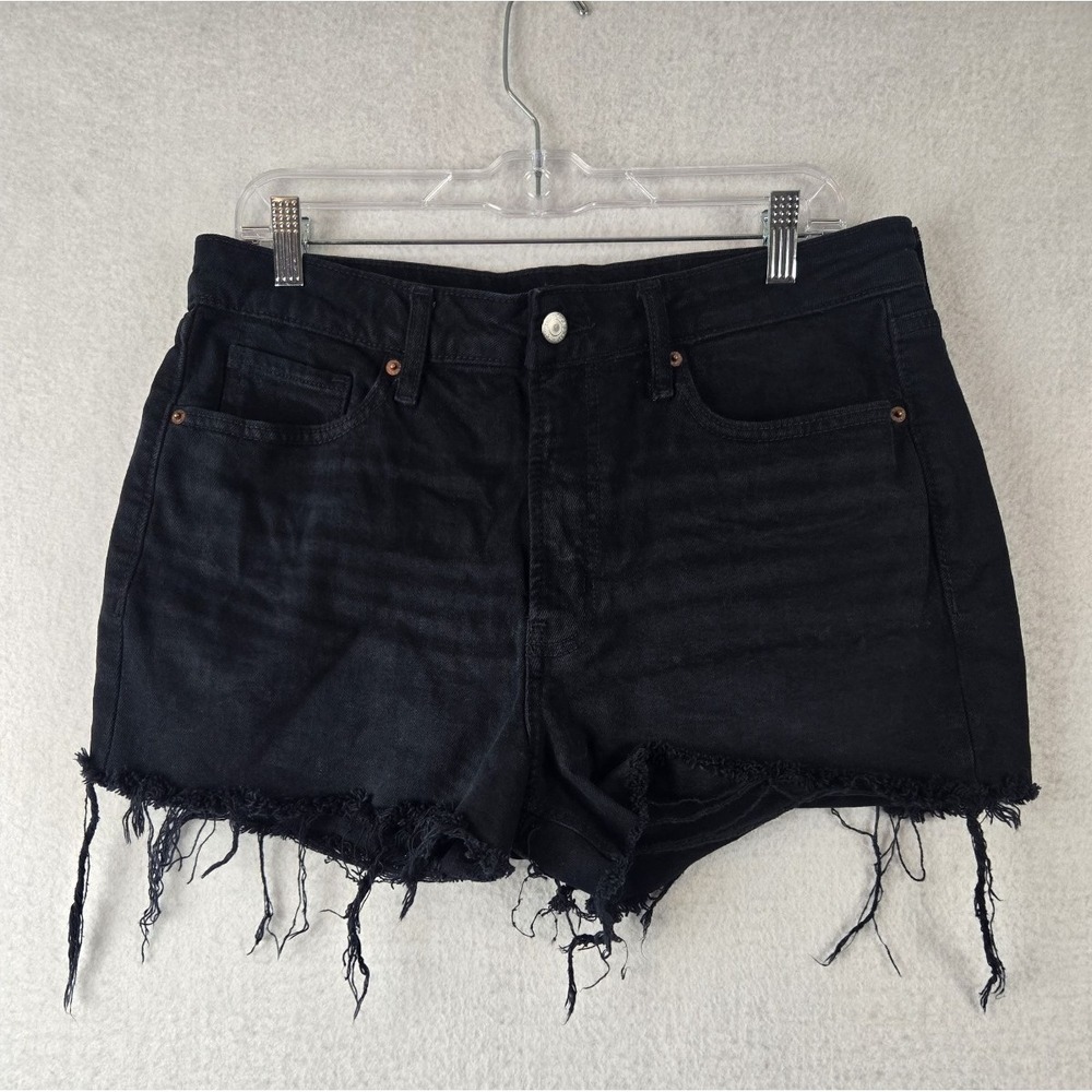 Old Navy Womens Jean Shorts Cut Off Size 12 High Rise OG Black Denim Frayed